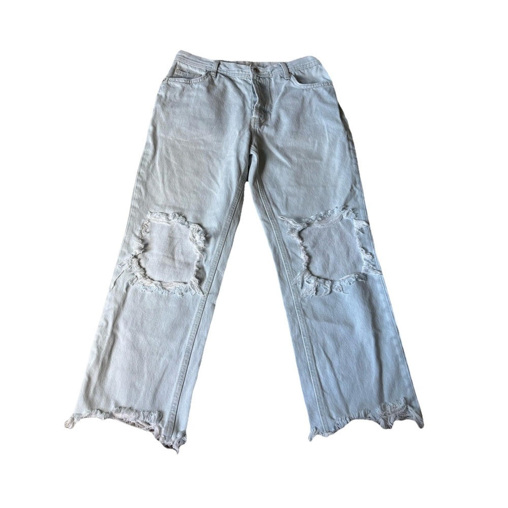 We The Free People Jeans Womens 29 Blue Light Wash Straight Crop Raw Hem Denim